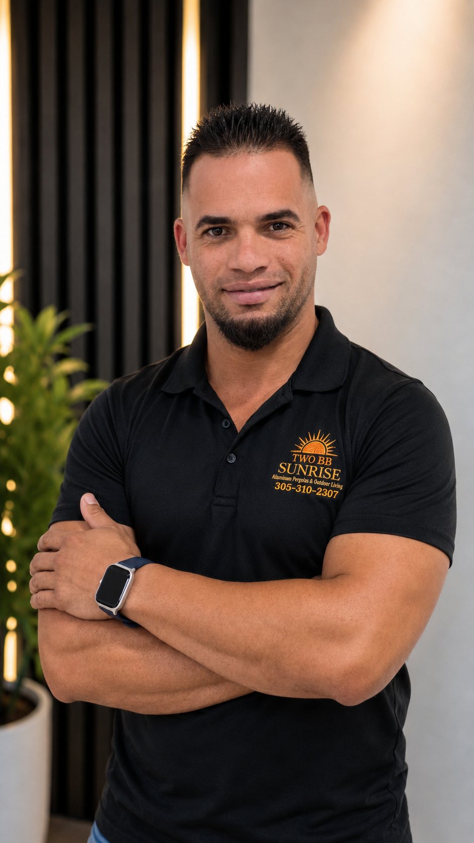 Victor, dueño de Two BB Sunrise, con el polo negro de la empresa